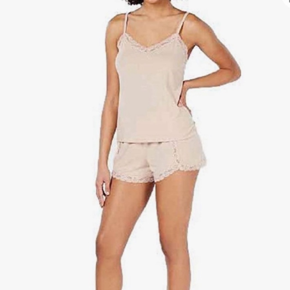 Gold Lace Trim Cami Short Pajama Set